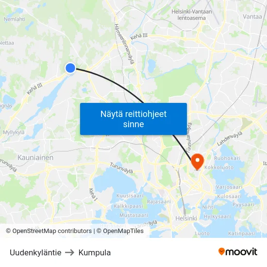 Uudenkyläntie to Kumpula map