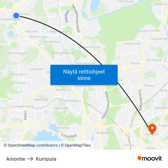 Ainontie to Kumpula map