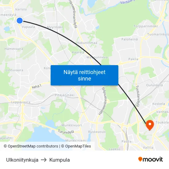 Ulkoniitynkuja to Kumpula map
