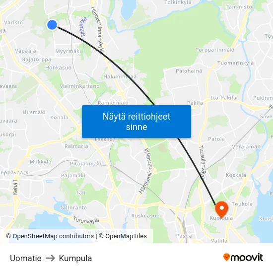 Uomatie to Kumpula map