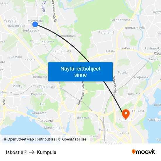 Iskostie 🛍️ to Kumpula map