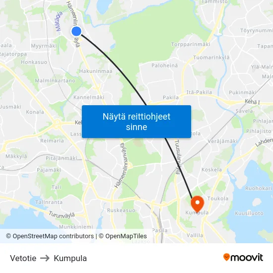 Vetotie to Kumpula map