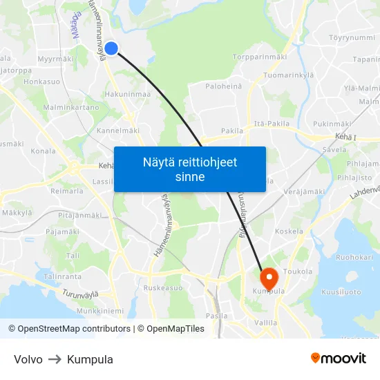 Volvo to Kumpula map
