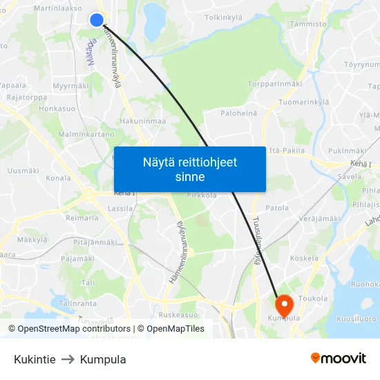 Kukintie to Kumpula map