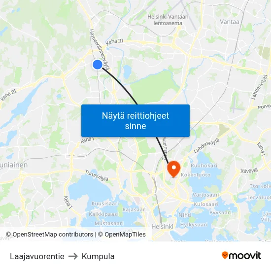 Laajavuorentie to Kumpula map