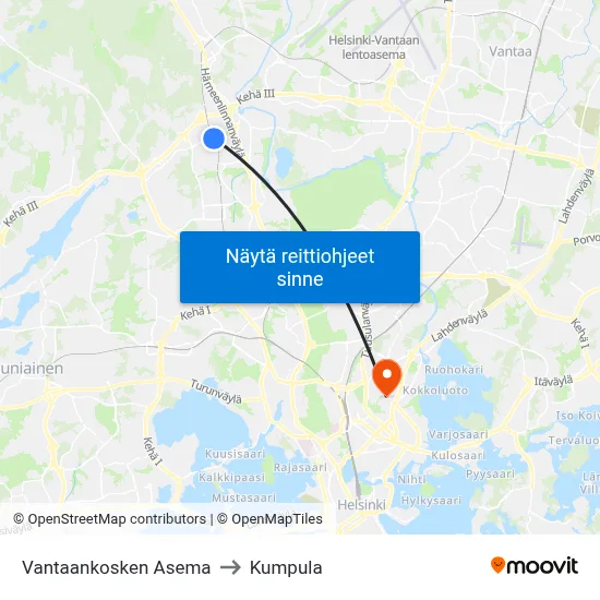 Vantaankosken Asema to Kumpula map