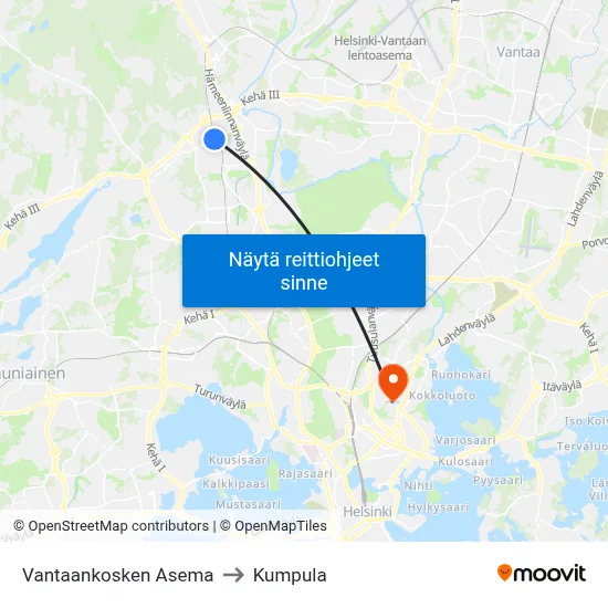 Vantaankosken Asema to Kumpula map