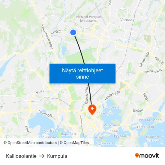 Kalliosolantie to Kumpula map