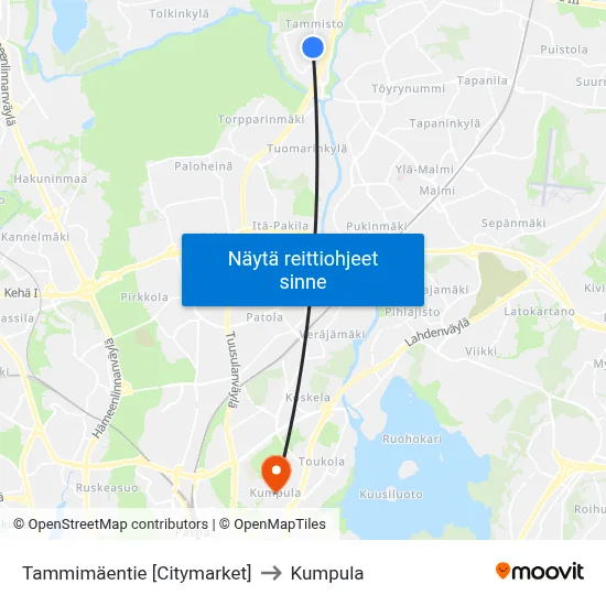 Tammimäentie 🛒 to Kumpula map