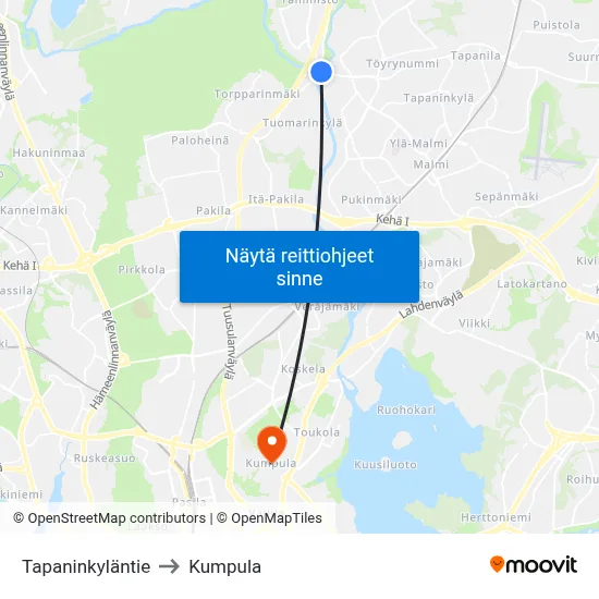 Tapaninkyläntie to Kumpula map