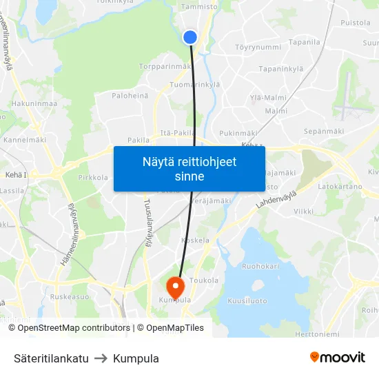 Säteritilankatu to Kumpula map