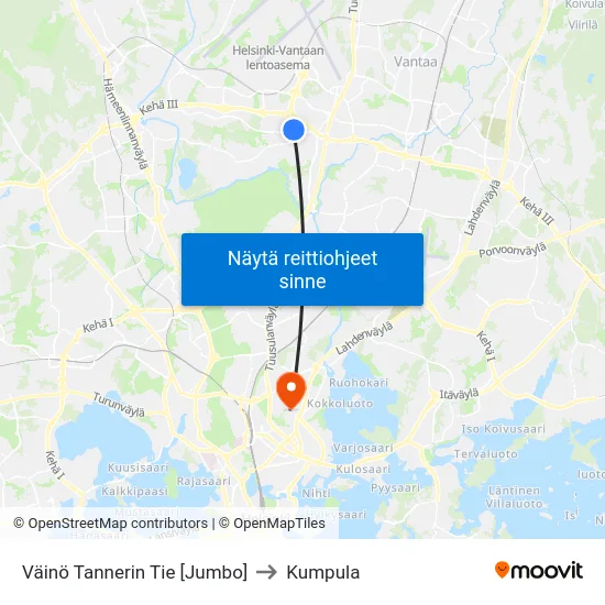 Väinö Tannerin Tie  [Jumbo] to Kumpula map