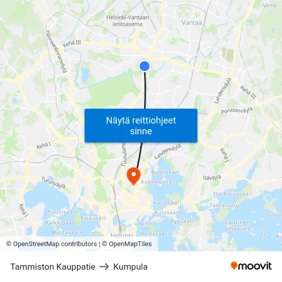 Tammiston Kauppatie to Kumpula map