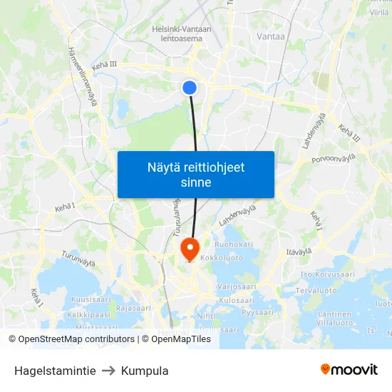 Hagelstamintie to Kumpula map