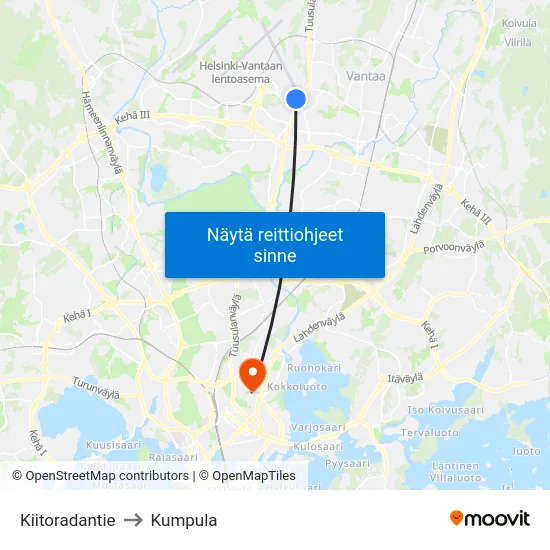 Kiitoradantie to Kumpula map