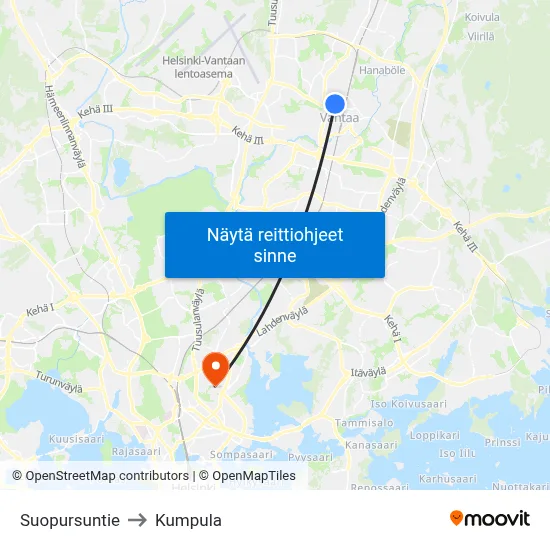 Suopursuntie to Kumpula map