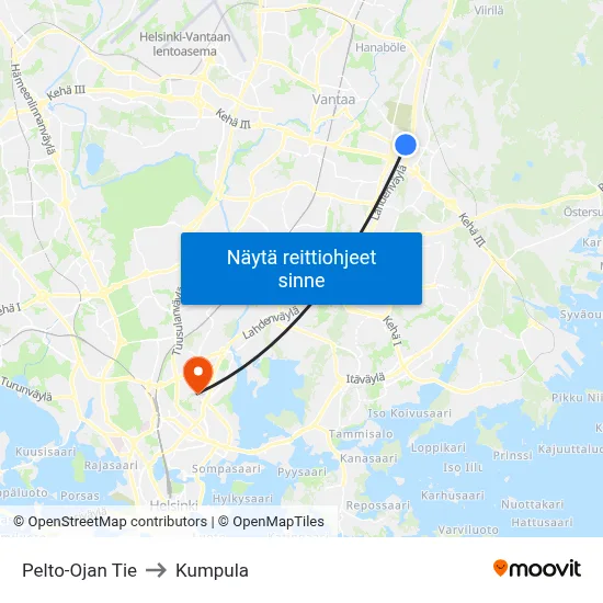 Pelto-Ojan Tie to Kumpula map