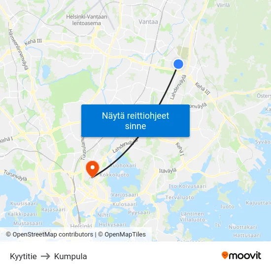 Kyytitie to Kumpula map