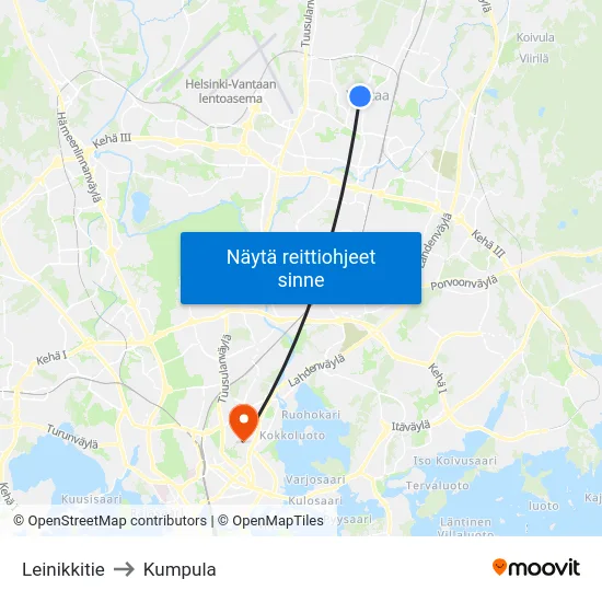 Leinikkitie to Kumpula map