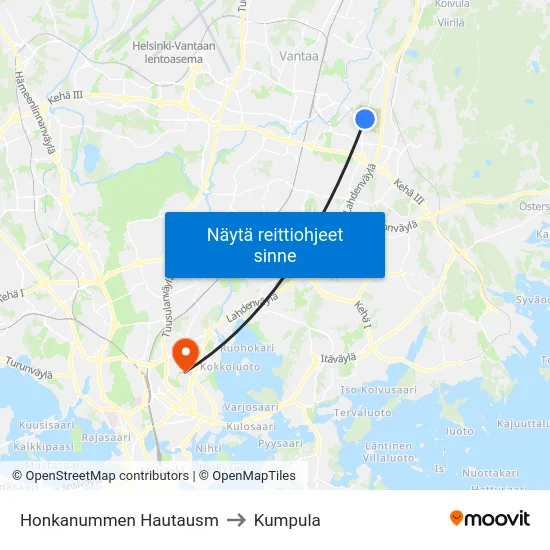 Honkanummen Hautausm to Kumpula map