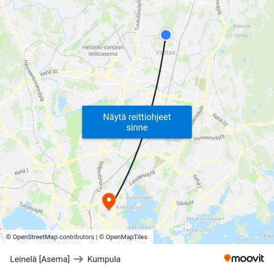 Leinelä [Asema] to Kumpula map