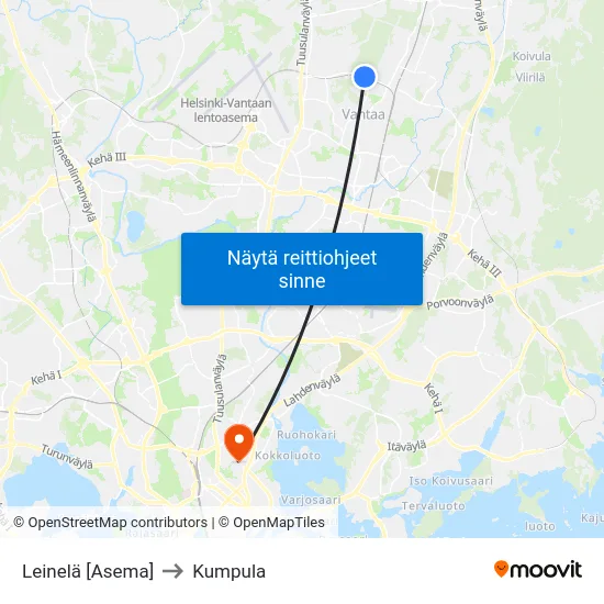 Leinelä [Asema] to Kumpula map