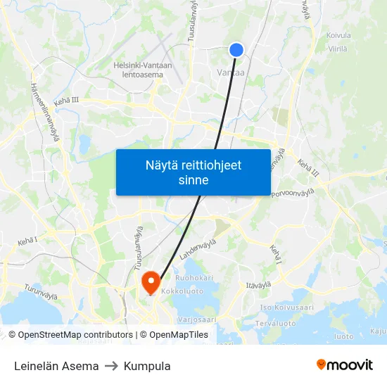 Leinelän Asema to Kumpula map