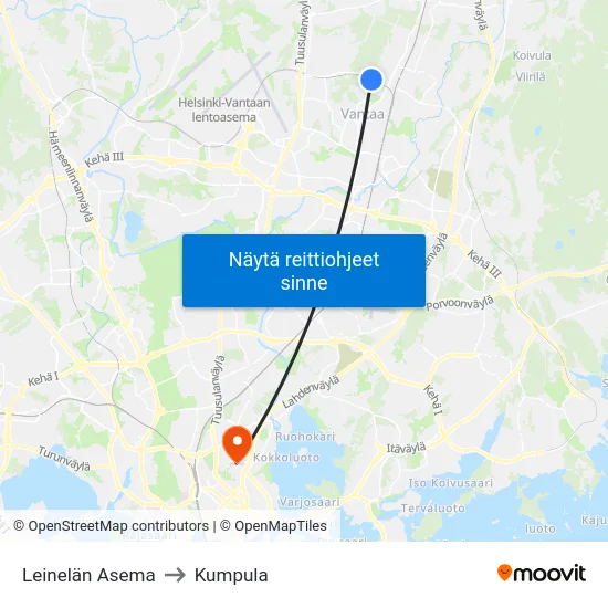 Leinelän Asema to Kumpula map