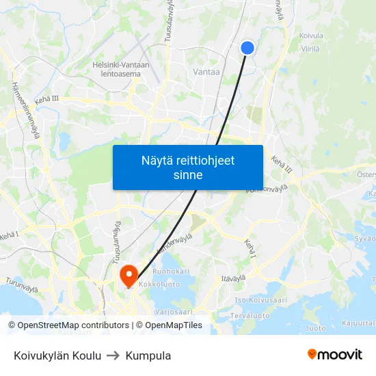 Koivukylän Koulu to Kumpula map