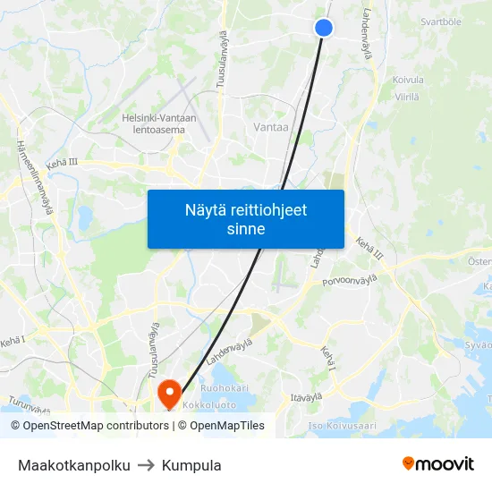 Maakotkanpolku to Kumpula map