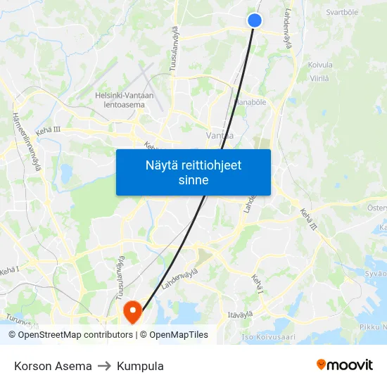Korson Asema to Kumpula map
