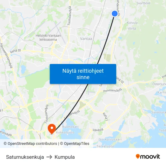 Saturnuksenkuja to Kumpula map