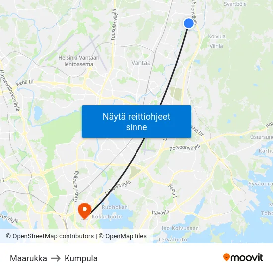 Maarukka to Kumpula map