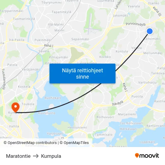 Maratontie to Kumpula map