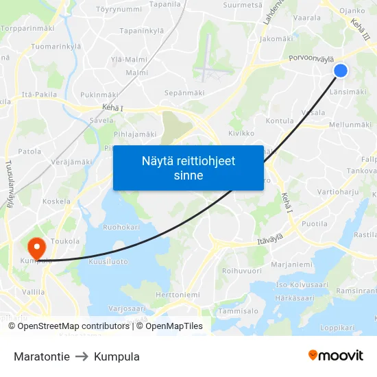 Maratontie to Kumpula map