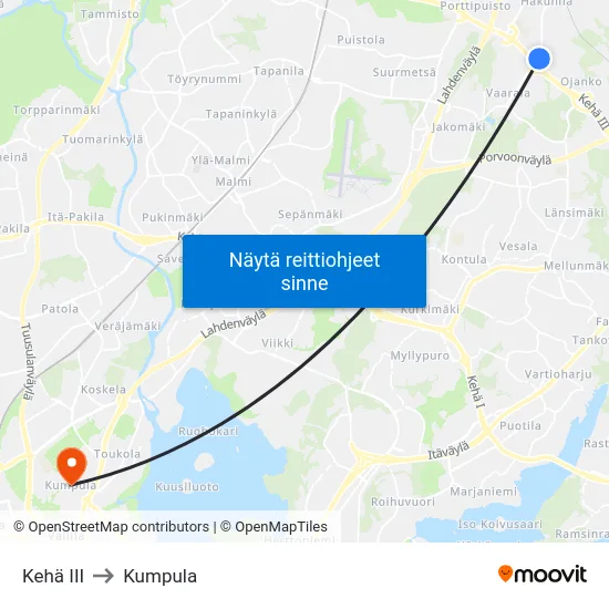 Kehä III to Kumpula map
