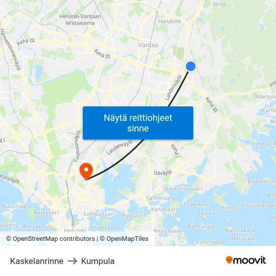 Kaskelanrinne to Kumpula map