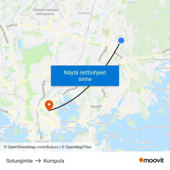 Sotungintie to Kumpula map