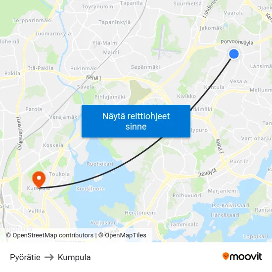 Pyörätie to Kumpula map