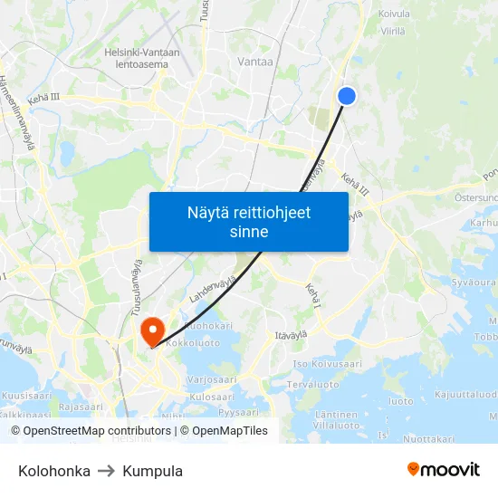 Kolohonka to Kumpula map