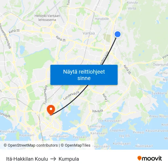 Itä-Hakkilan Koulu to Kumpula map
