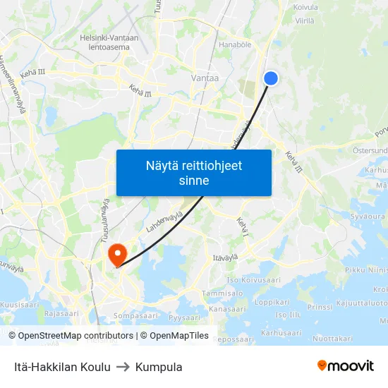 Itä-Hakkilan Koulu to Kumpula map
