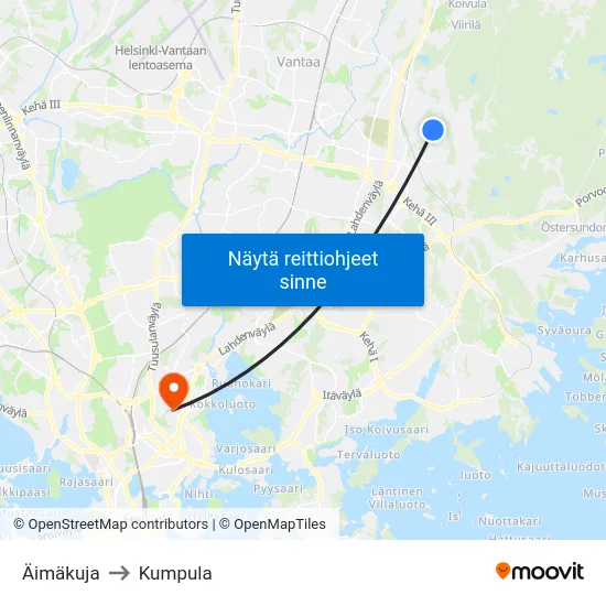 Äimäkuja to Kumpula map