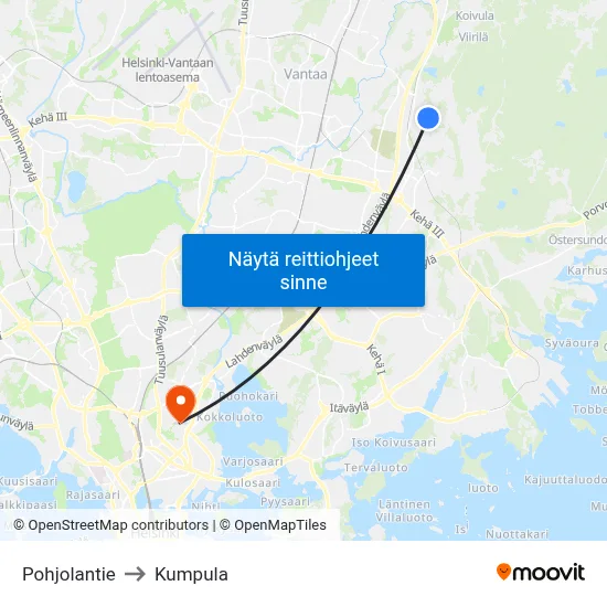 Pohjolantie to Kumpula map