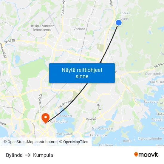 Byända to Kumpula map