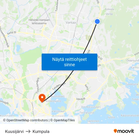 Kuusijärvi to Kumpula map