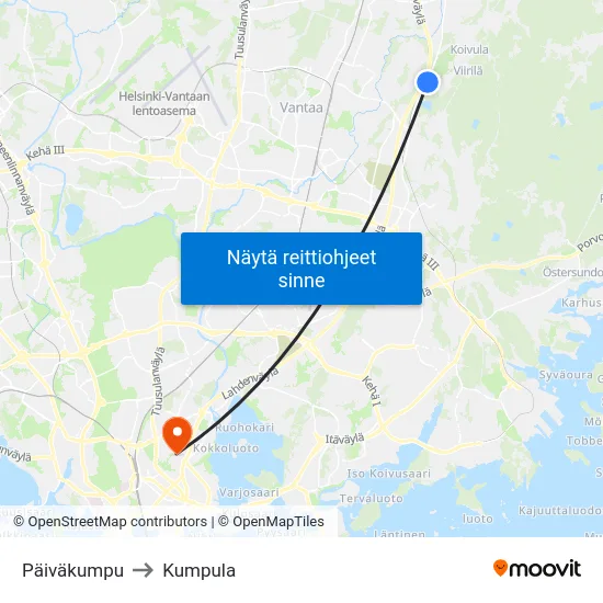 Päiväkumpu to Kumpula map