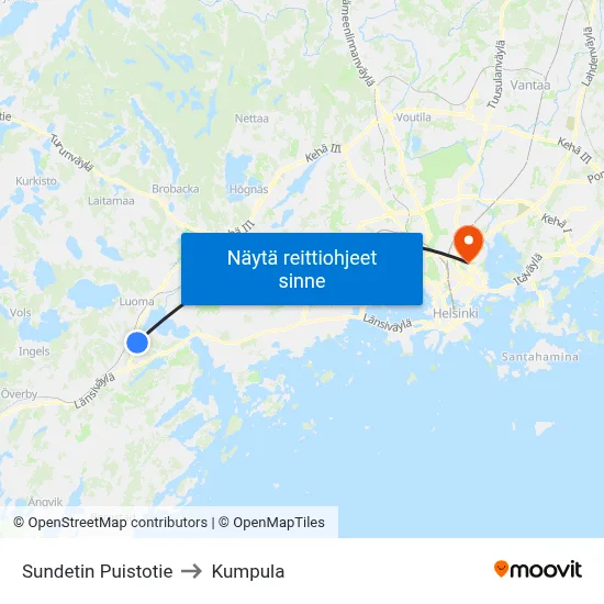Sundetin Puistotie to Kumpula map