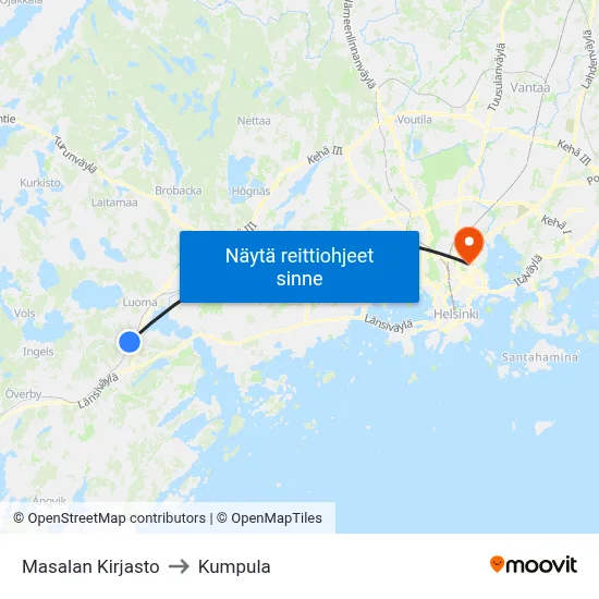 Masalan Kirjasto to Kumpula map