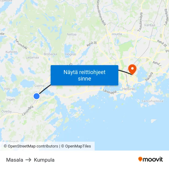 Masala to Kumpula map